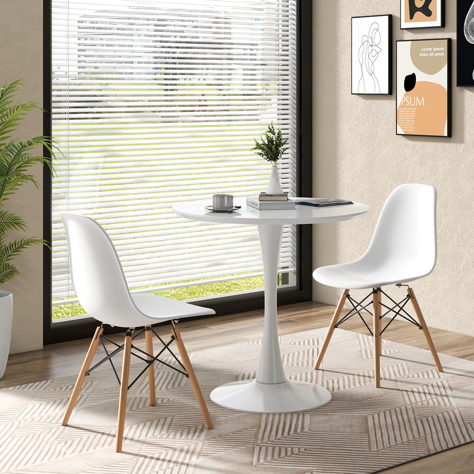 Giantex Dining Room Table Set for 2 or 4, Compact Kitchen Dining Table Set with 32" Round Table and DSW Chairs