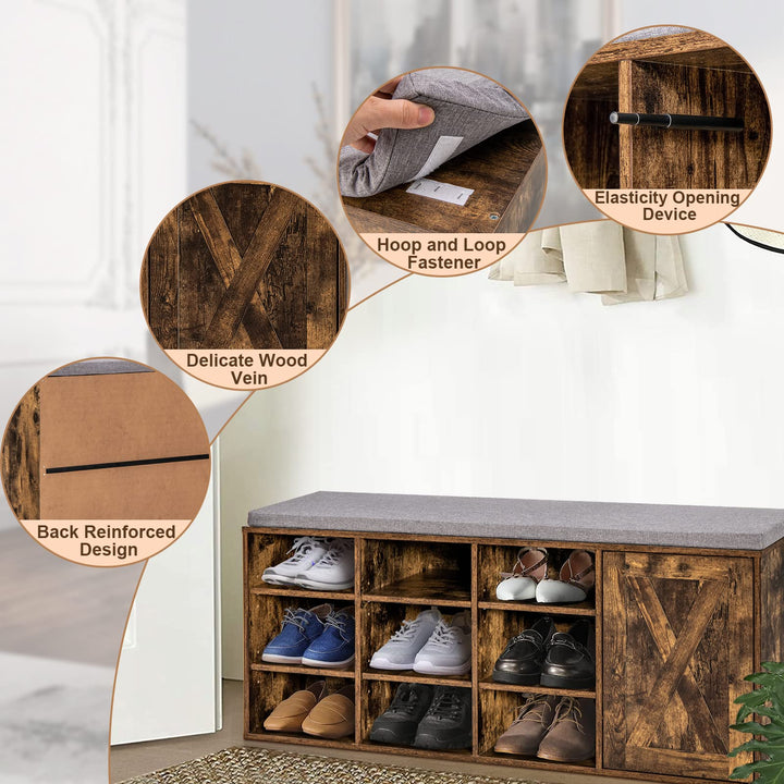 Giantex Shoe Bench, 3 Tier 9 Cubes Storage Bench with Adjustable Shelves (Rustic Brown)