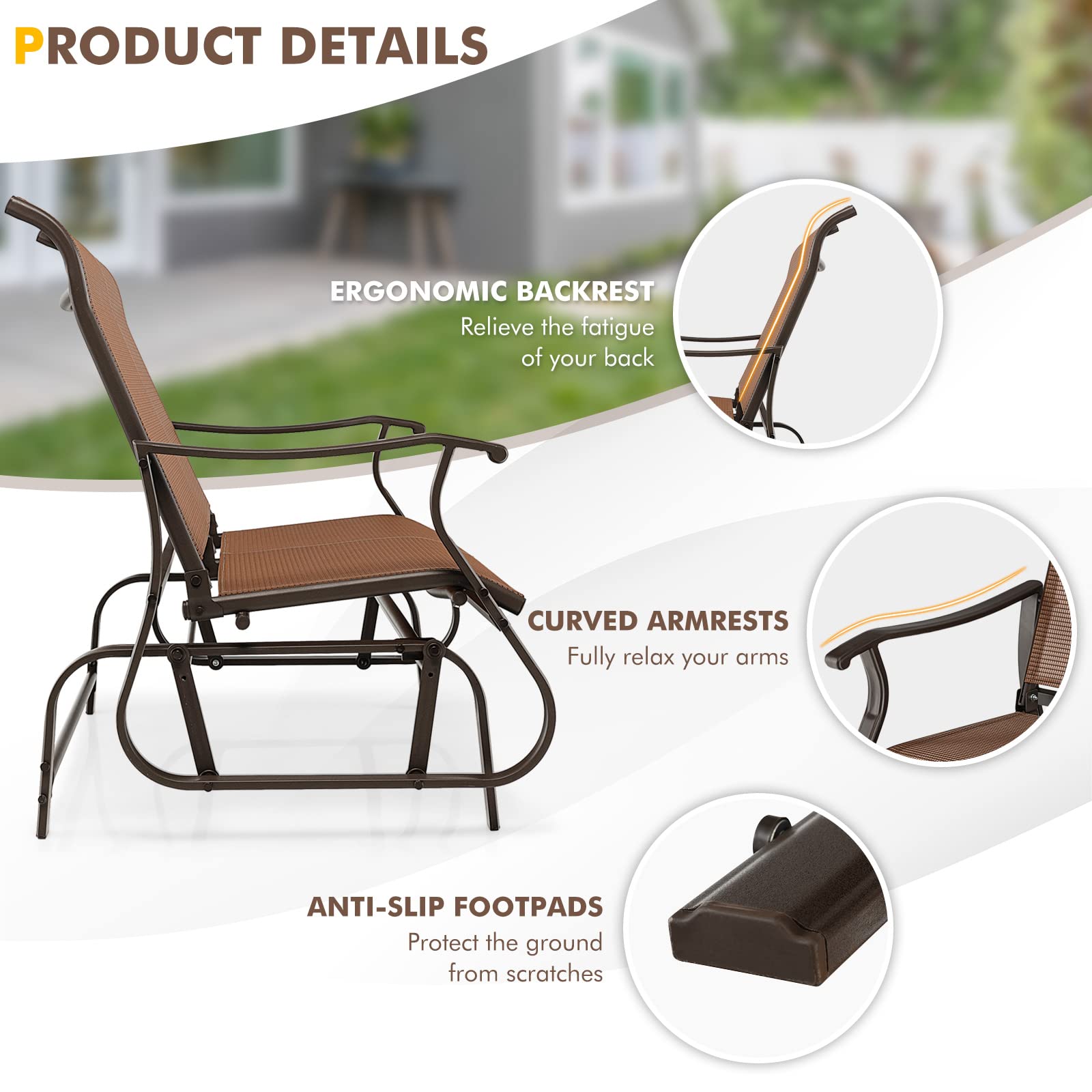 Giantex Outdoor Glider Bench Chair - Extra-Large 2 Person Loveseat