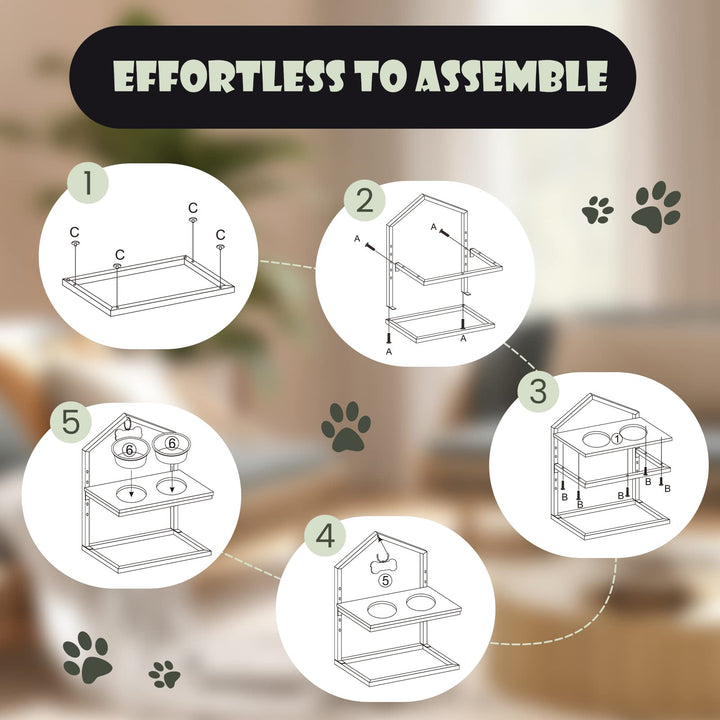 Giantex Elevated Dog Bowls Stand, 5 Adjustable Heights, 2 Stainless Steel Bowls