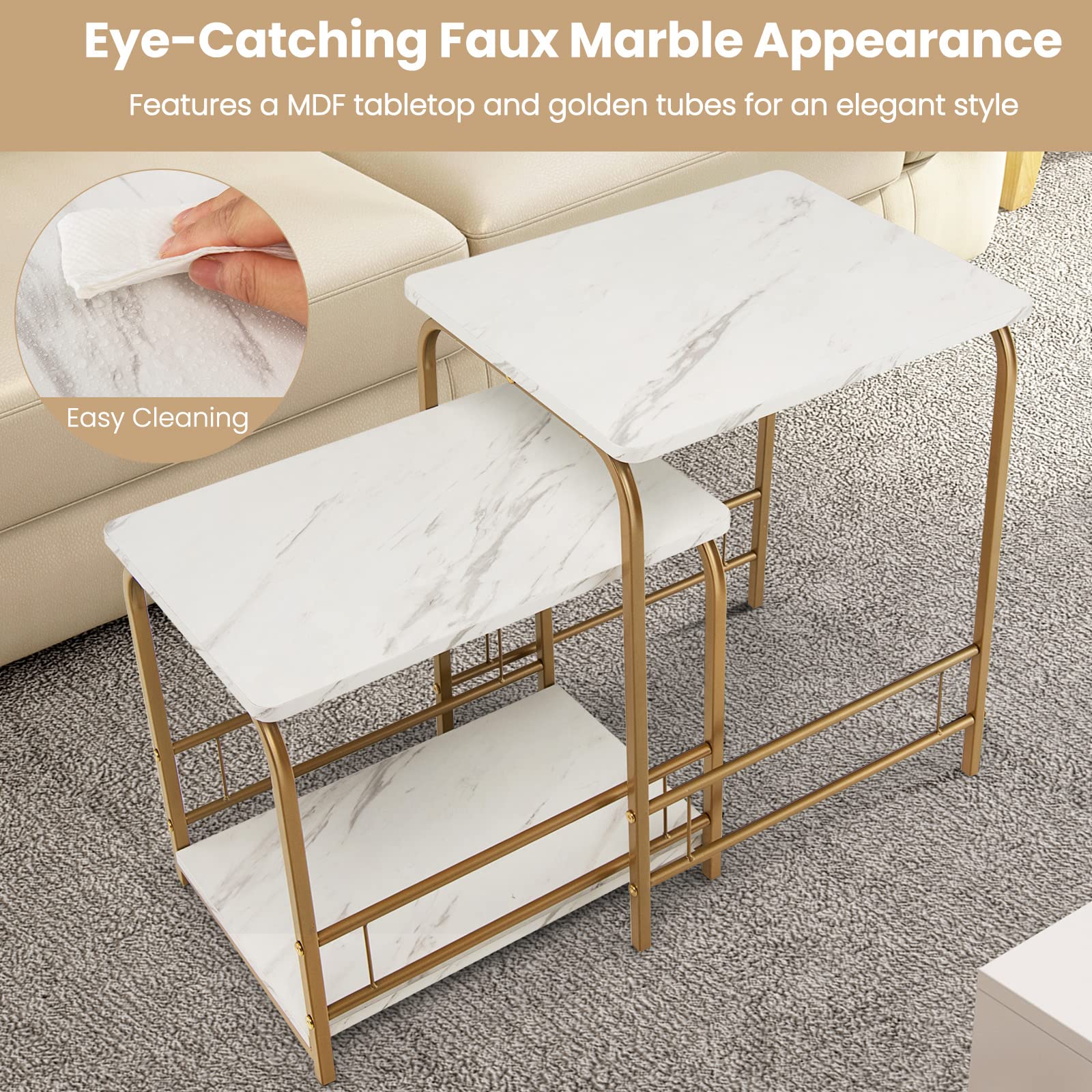Giantex Nesting Tables Set of 2, Faux Marble End Table Sets