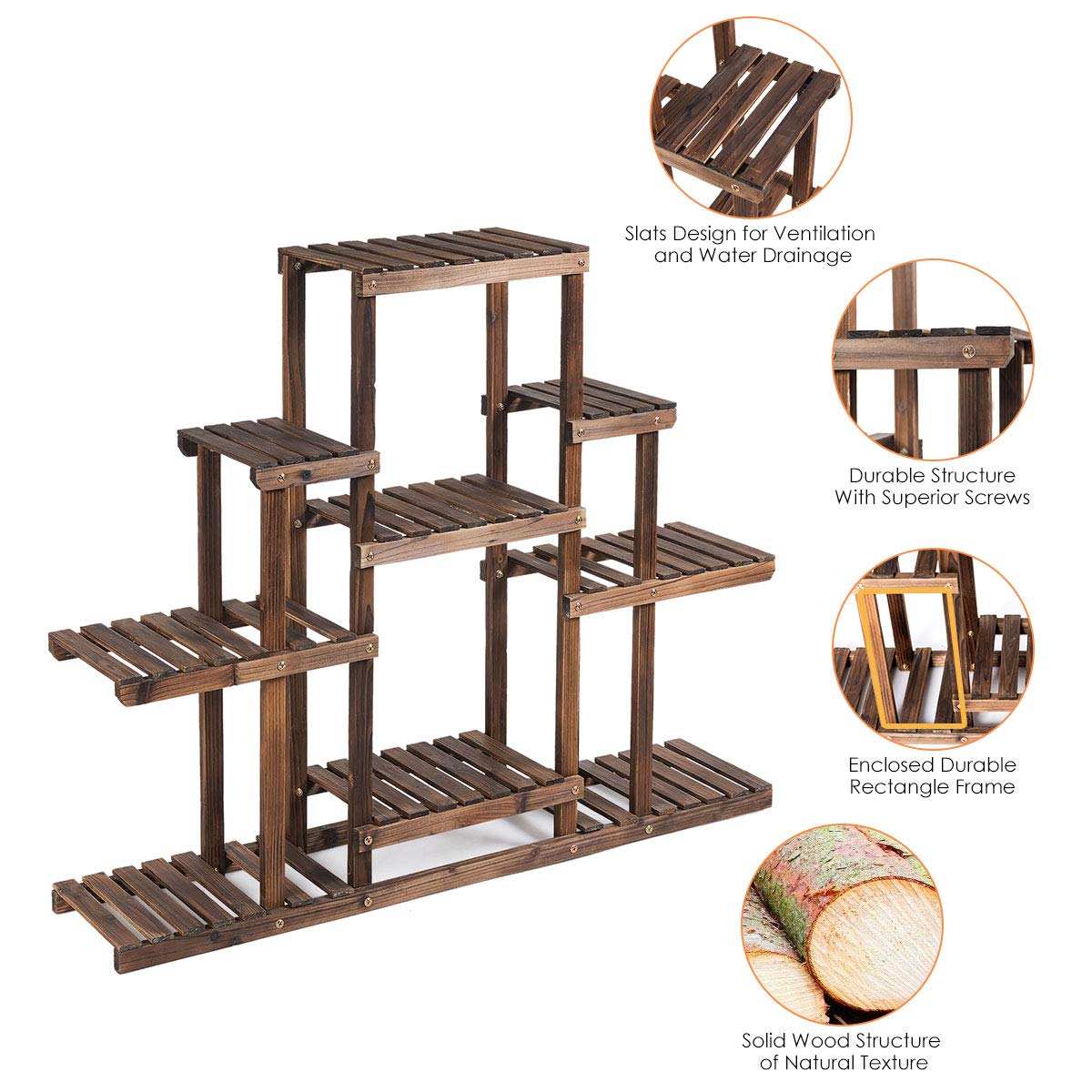 Giantex Flower Rack Wood Plant Stand Wood Shelves Bonsai Display Shelf