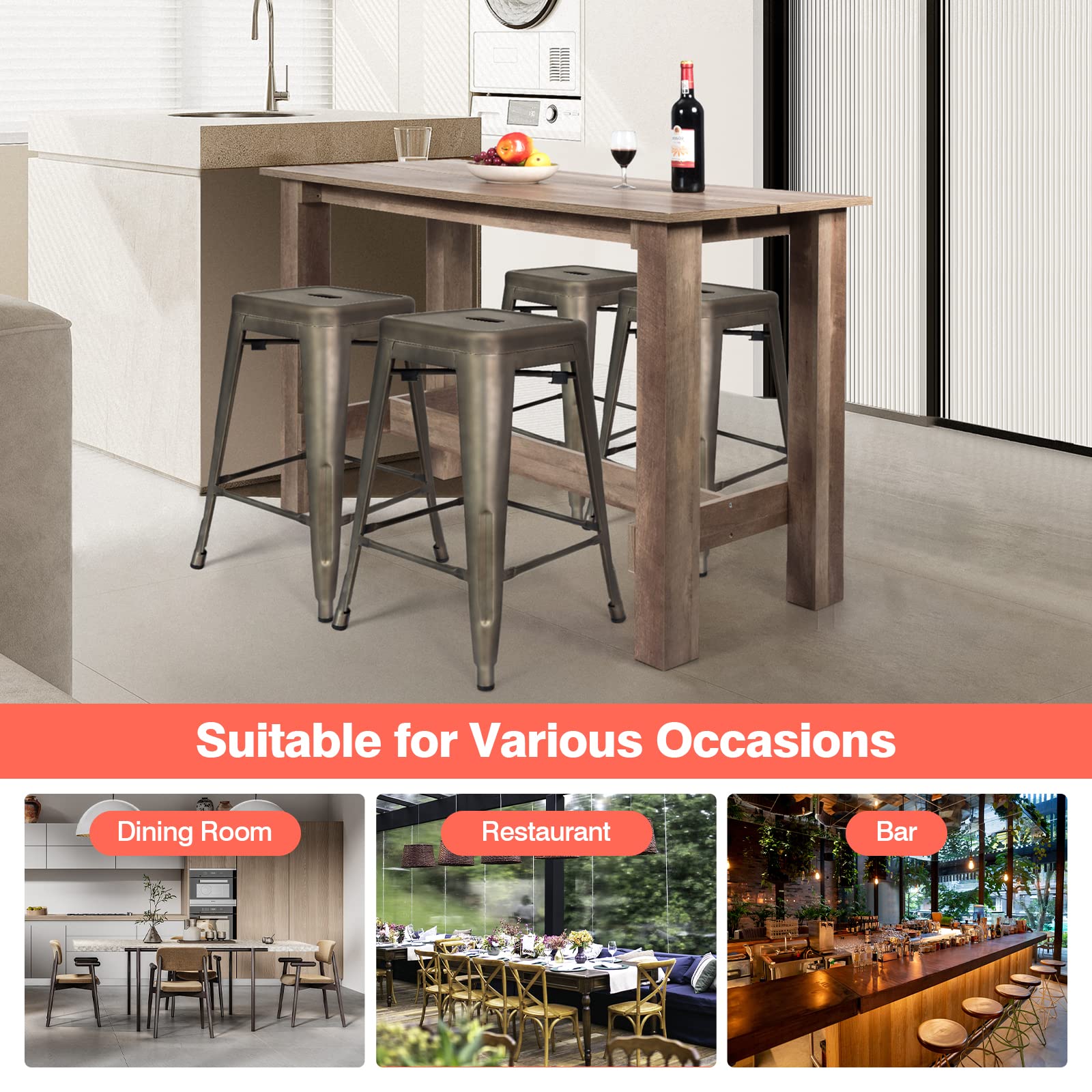 Giantex 5 Pieces Dining Table Set, Rectangular Counter Height Table w/ 4 Metal Bar Stools