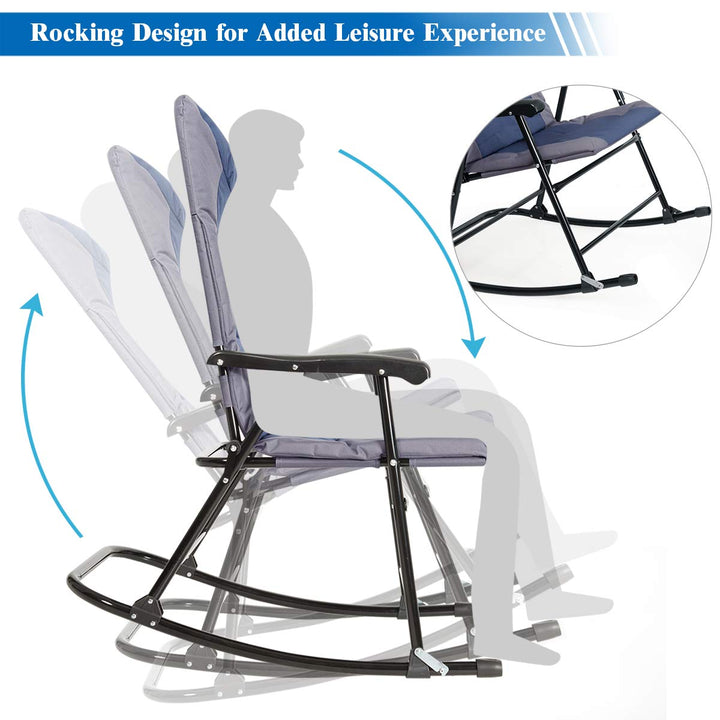 Giantex 3 PCS Folding Bistro Set Outdoor Patio Rocking Chairs Round Table Set 2 Rocking Chairs