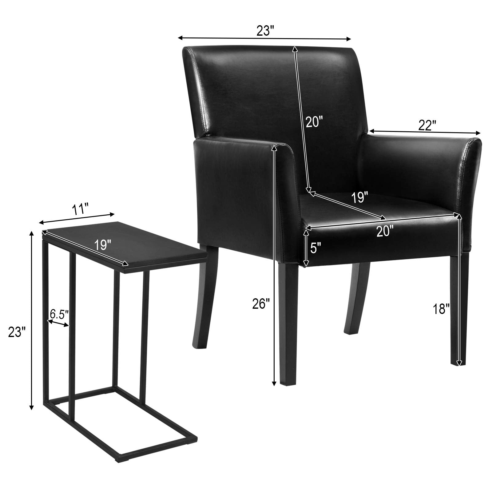 Giantex Reception Guest Chairs and C-Shaped End Table 3Pcs Set