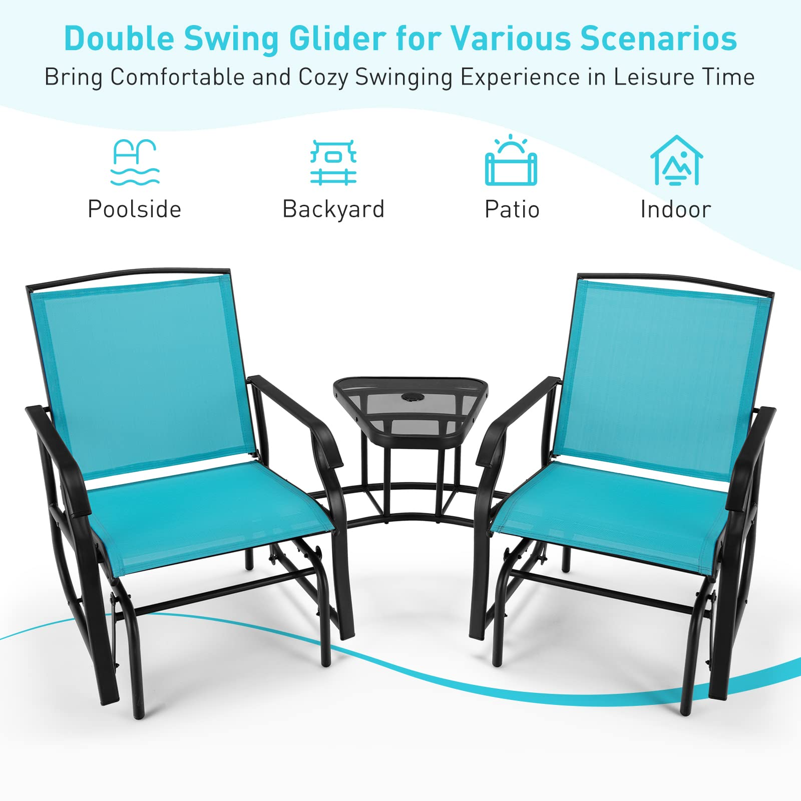 Giantex Outdoor Glider Chairs with Table & Umbrella Hole