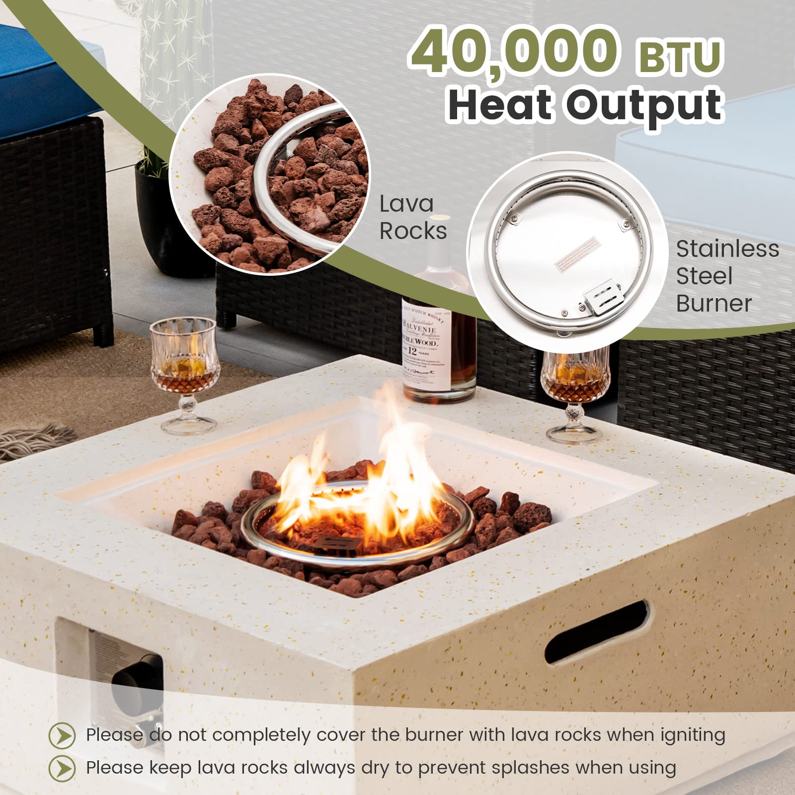 Giantex Patio Fire Pit Table - 40,000 BTU Terrazzo Propane Gas Fire Table