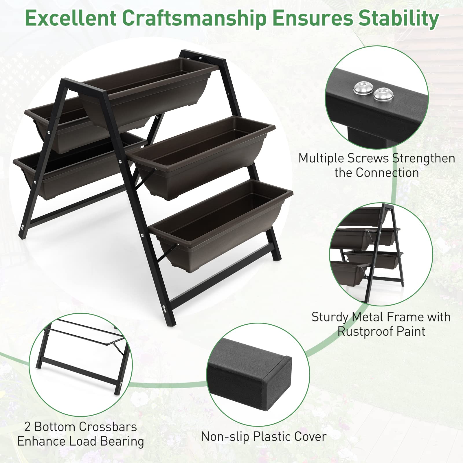Giantex Set of 2 Vertical Raised Garden Bed, 5 Planter Boxes Container w/ Drainage Holes
