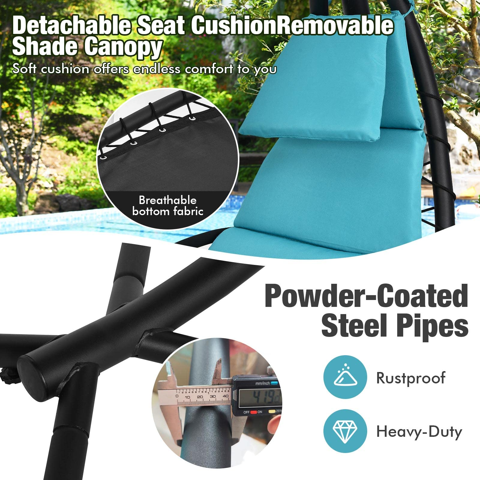 Hanging Chaise Outdoor Lounge Chair Porch Swing Hammock Chair with Arc Stand