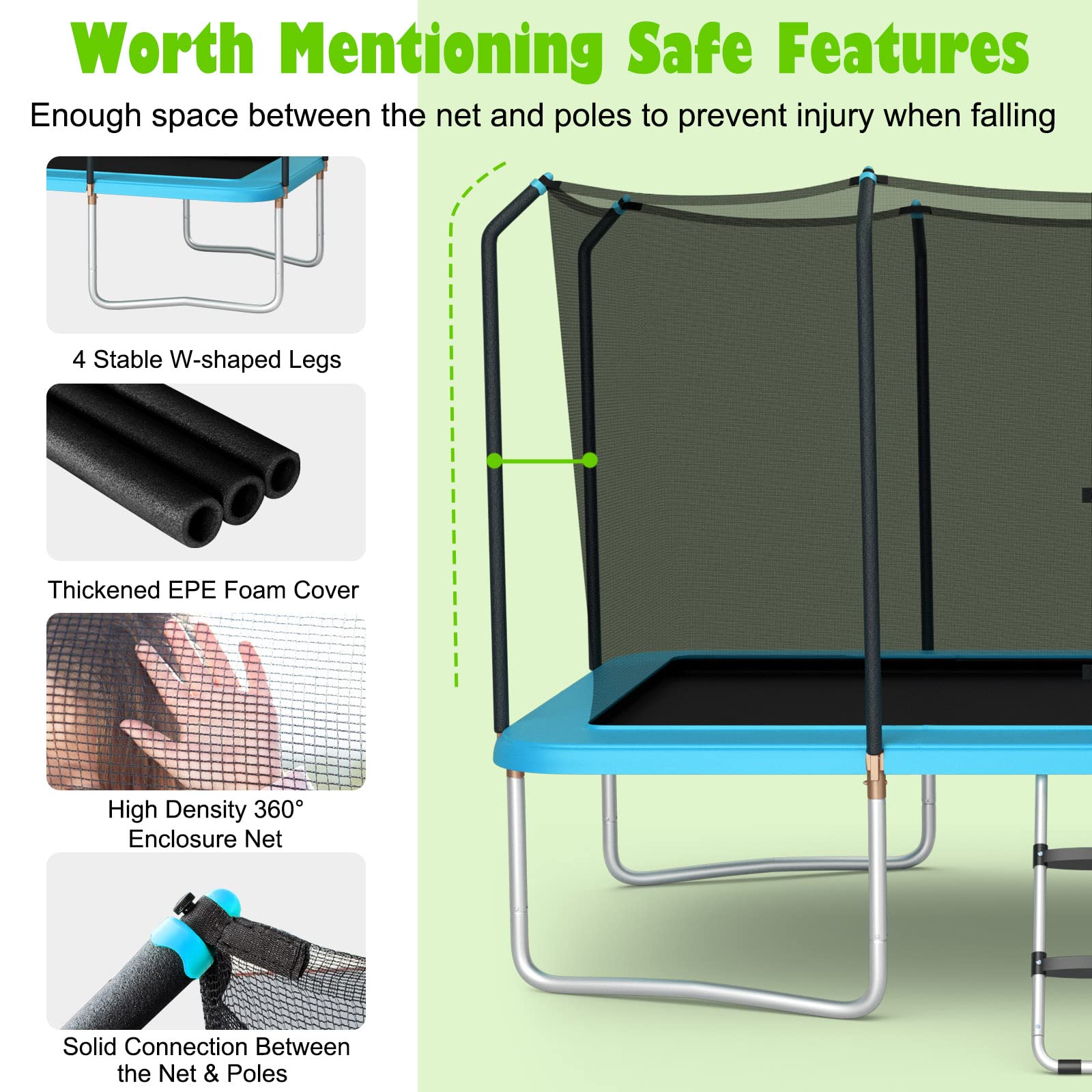 Giantex Trampoline, 8 FT x 14 FT ASTM Certified Rectangular Trampoline with Enclosure, Ladder, Double-Side Galvanized Steel Frame