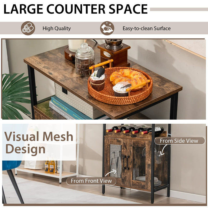 Giantex Wine Bar Cabinet, Industrial Liquor Cabinet with Glass Holder, Removable Wine Rack (Rustic Brown & Black)