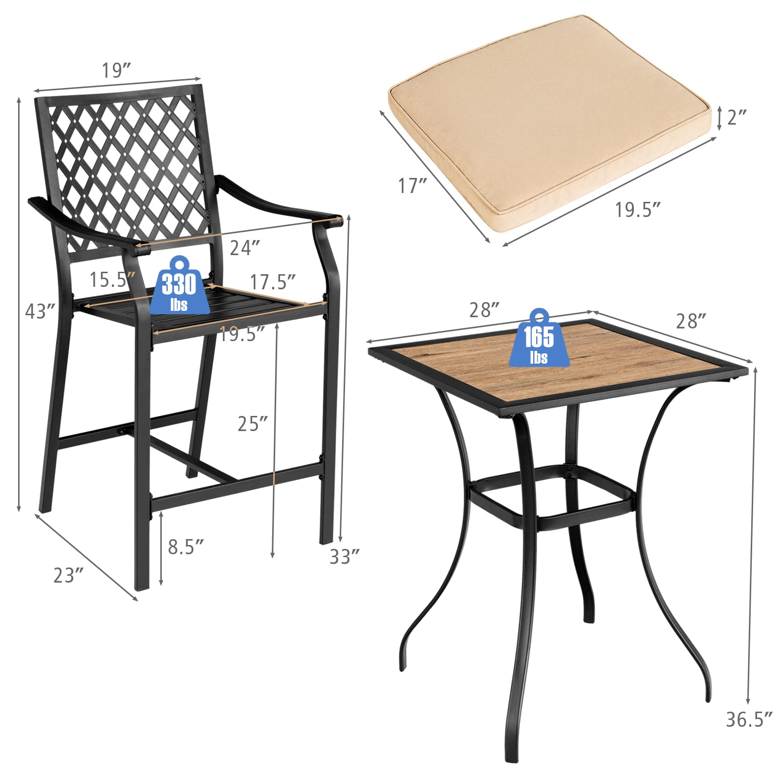 Patio Bar Table Outdoor Square Bistro Bar High Table