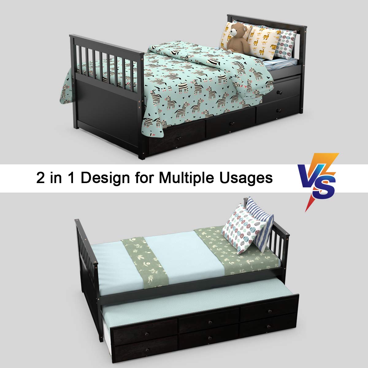 Giantex Twin Captain's Bed with Trundle Bed, Wood Storage Daybed with 3 Storage Drawers