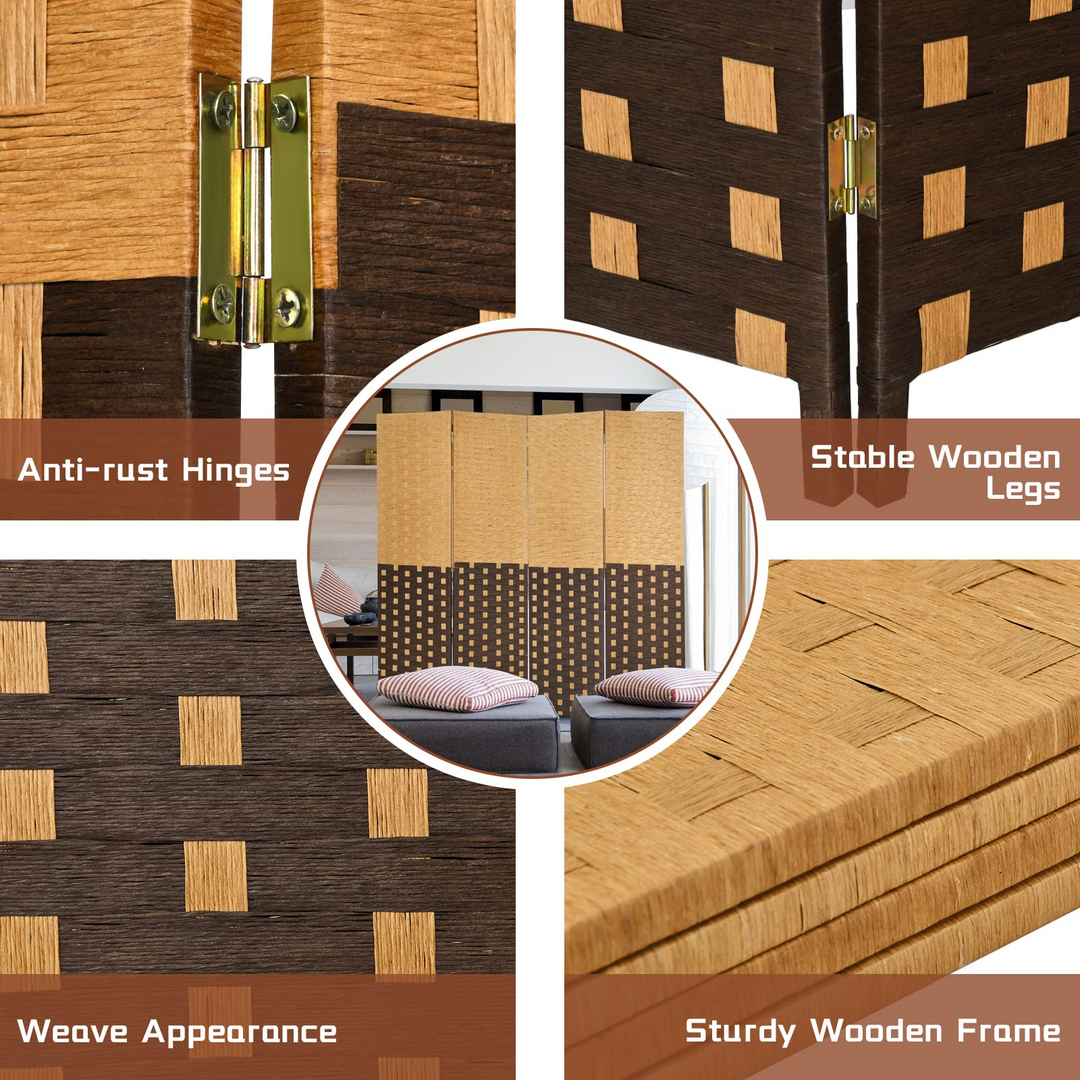 Giantex 4 Panel Room Divider, 6 Ft Tall Handmade Rattan Room Dividers, Portable Wood Room Separators Divider