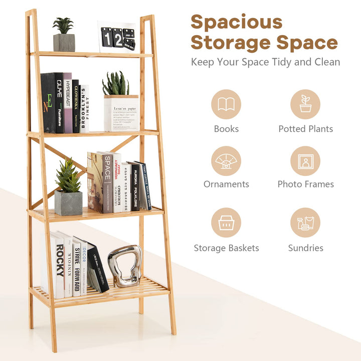 Giantex 4-Tier Bamboo Bookshelf, Multifunctional Storage Display Rack Shelves with Anti-Tipping Device