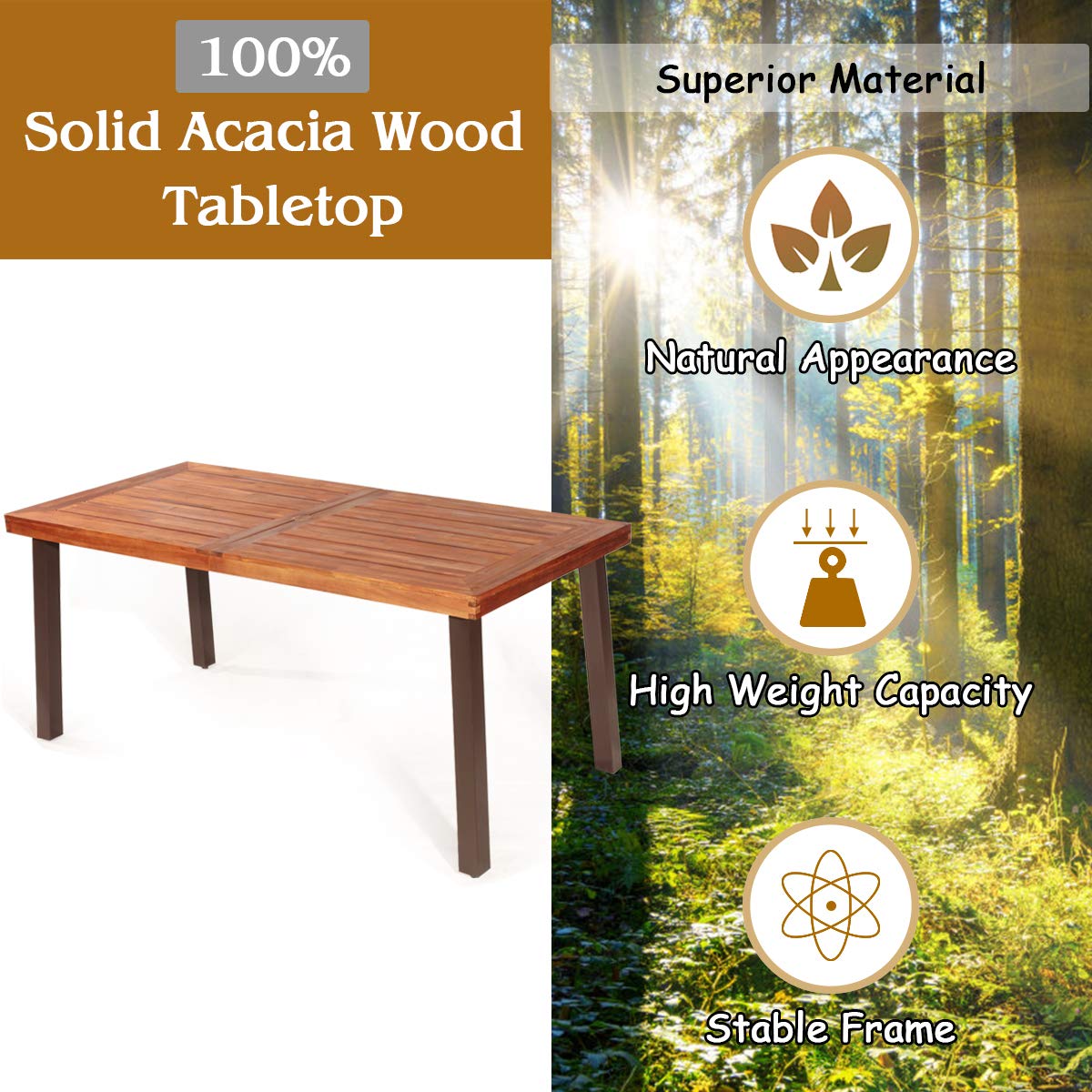 Patio Dining Table with Umbrella Hole, Outdoor Picnic Table for Backyard