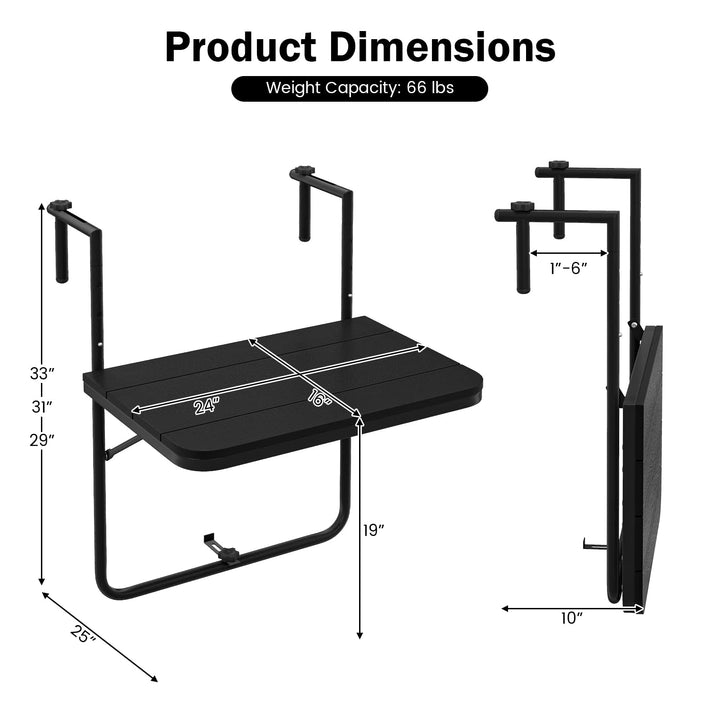 Giantex Outdoor Folding Hanging Table - Balcony Railing Table w/ 3-Level Height