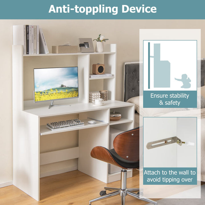 Giantex White Computer Desk with Hutch and Bookshelf