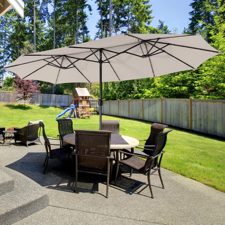 Giantex 15 FT Double Patio Umbrellas with 48 Solar LED Lights, Extra-Large Rectangle Umbrella