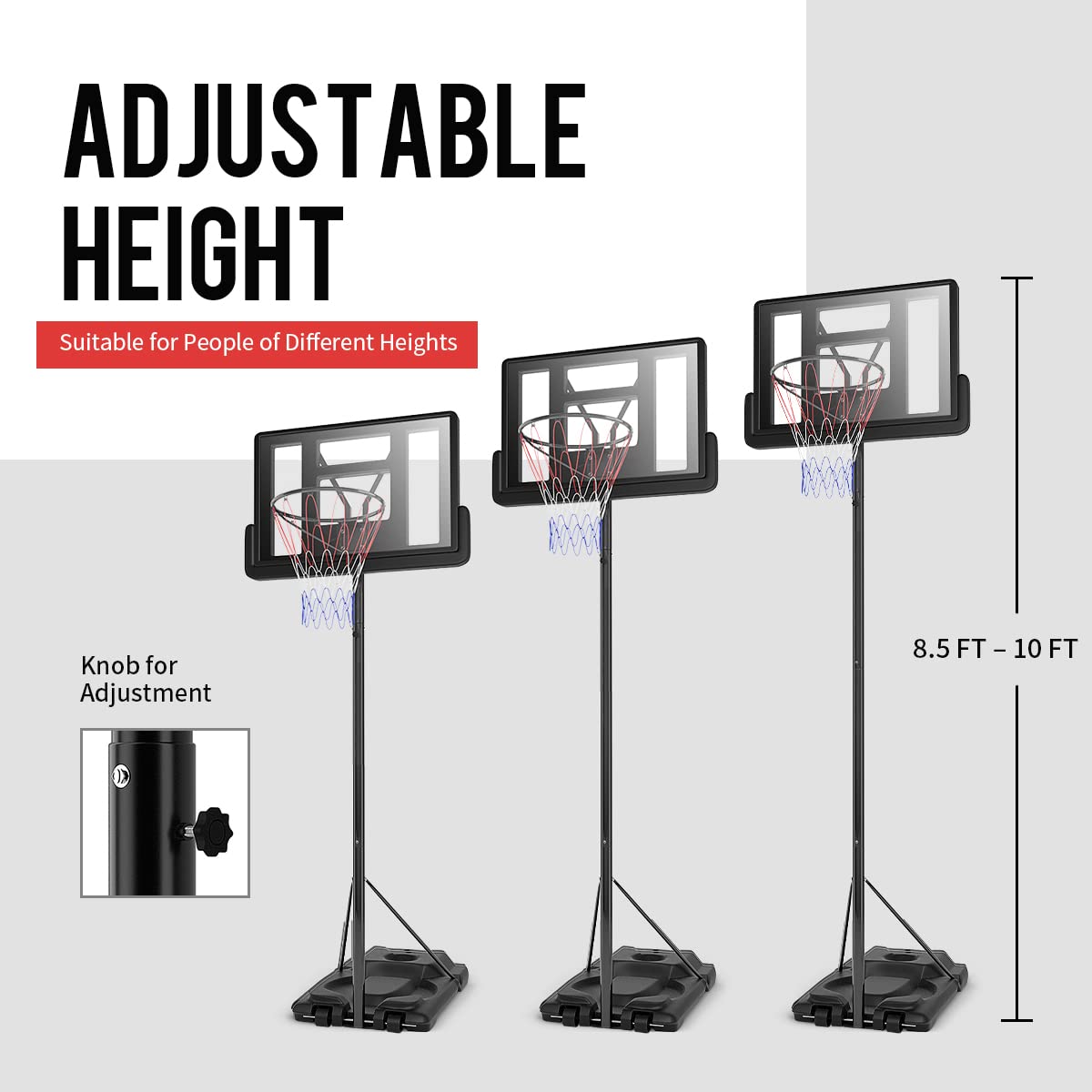 Height Adjustable 8.5-10 Ft Outdoor Indoor Basketball Stand for Kids Youth