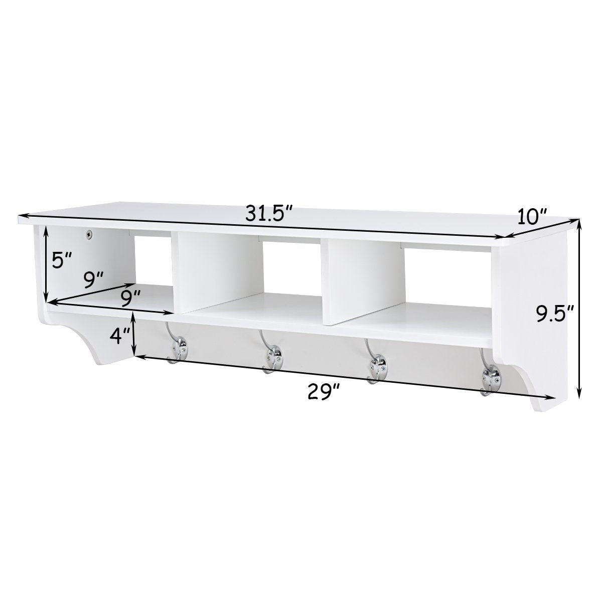 Giantex Hanging Shelf with Hooks Wall Mount Cubby Organizer with 4 Dual Hooks and Storage for Entryway