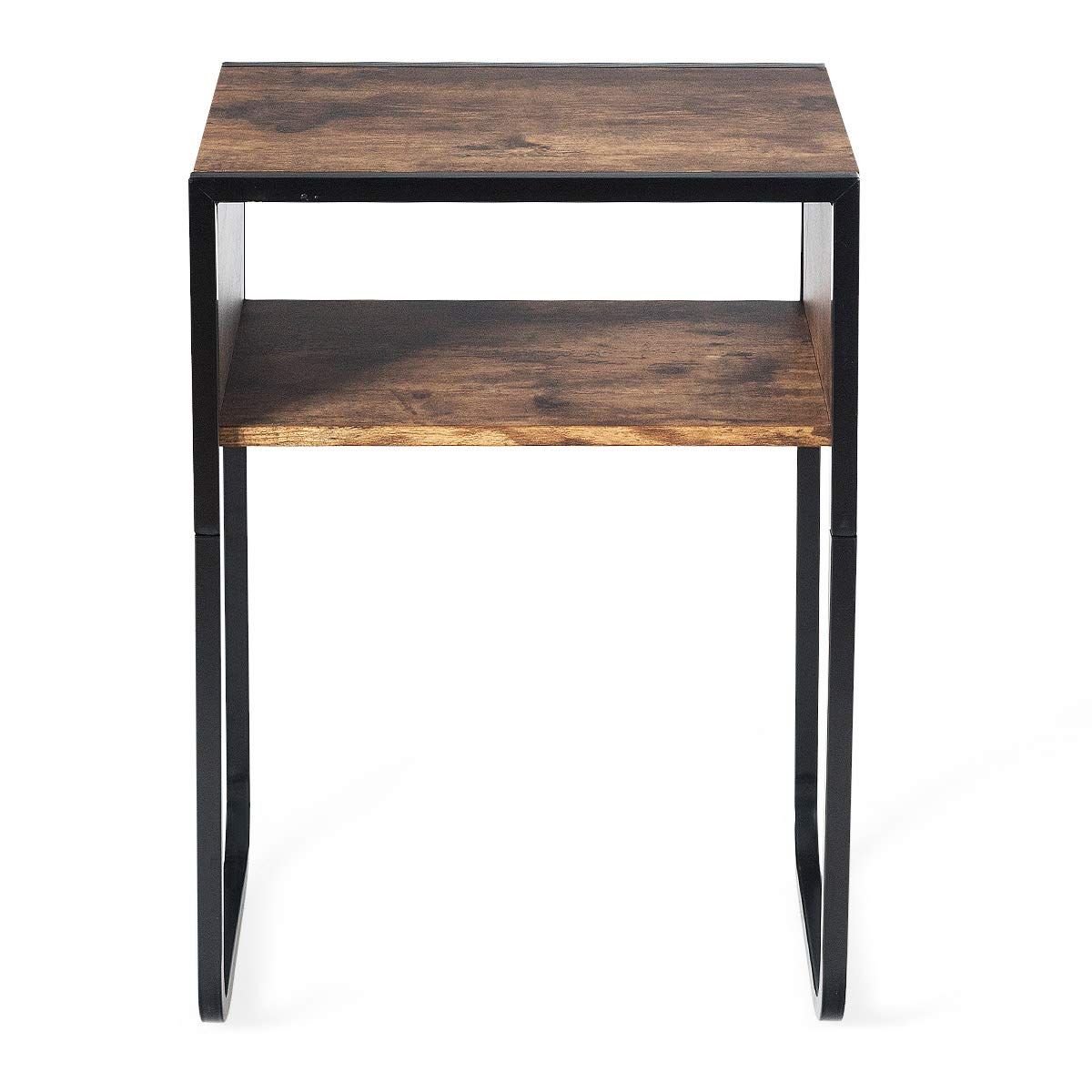 Giantex Side Table Industrial W/Drawer and Metal Frame (2, Rustic Brown)