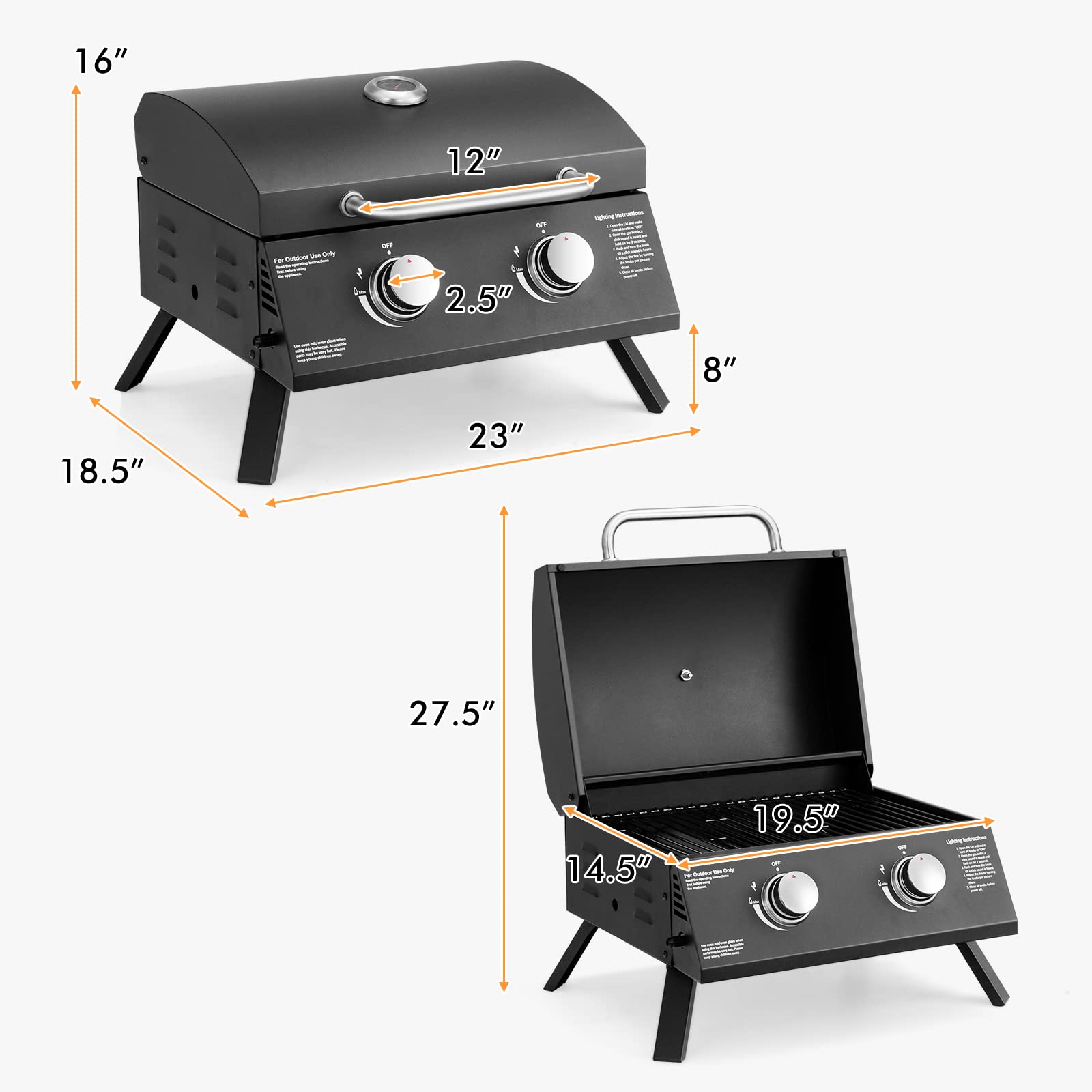 Giantex Portable Gas Grill with 2 Burner, Max. 20,000 BTU total, Folding  Legs, Built-in Thermometer, Travel Locks, Stainless Steel Tabletop Propane