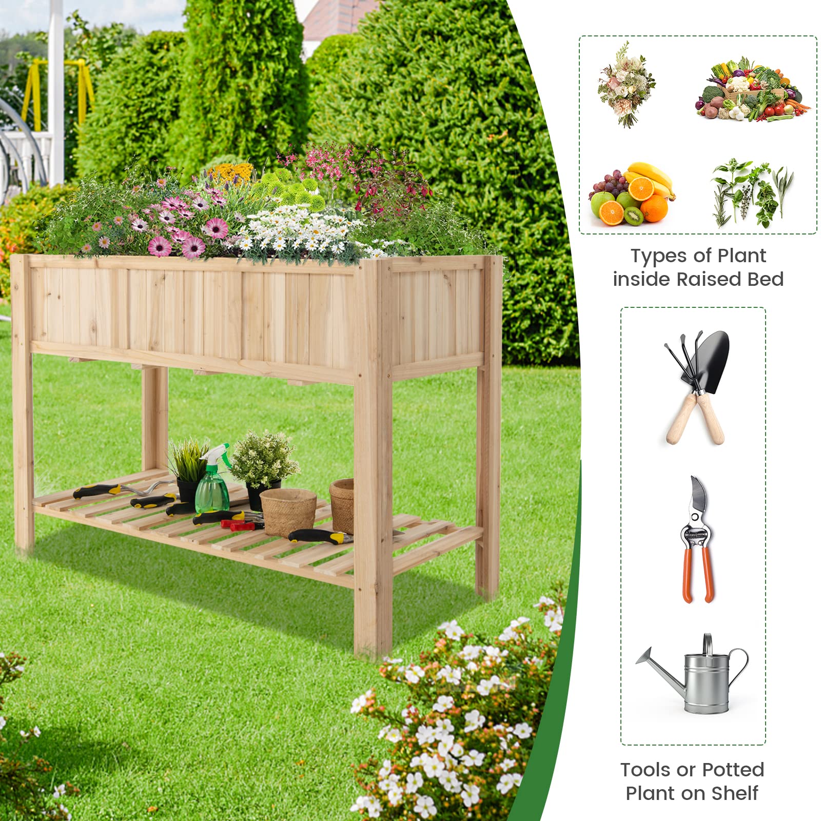 Giantex Raised Garden Bed, Wooden Planter, Black Liner