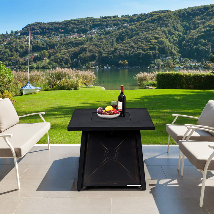 Giantex Gas Fire Table, 30 Inch Square Firepit Table 50,000BTU Fire Pits Tables w/ Waterproof Cover (Black)