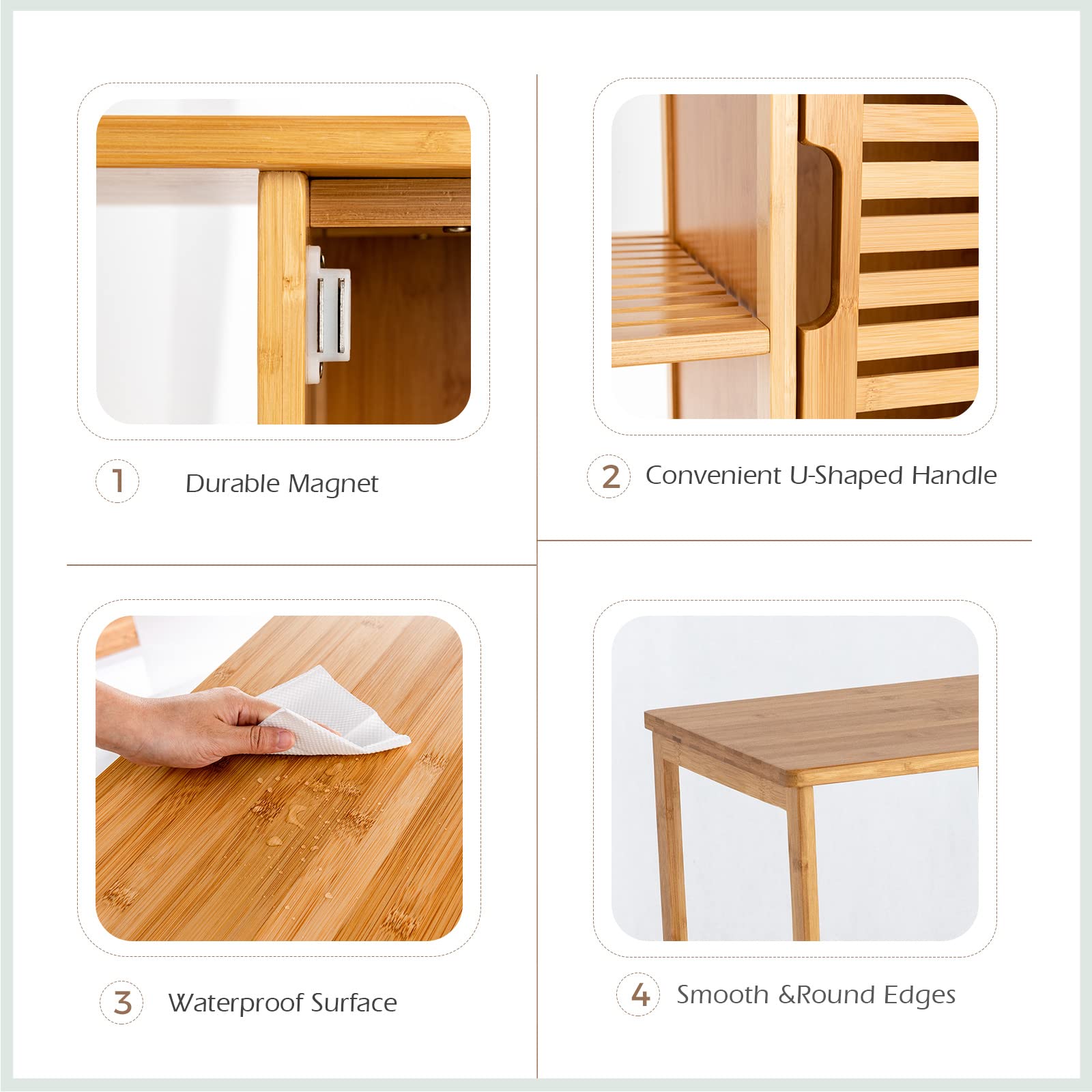 Bathroom Storage Cabinet Bamboo Floor Cabinet Free Standing Organizer - Giantex