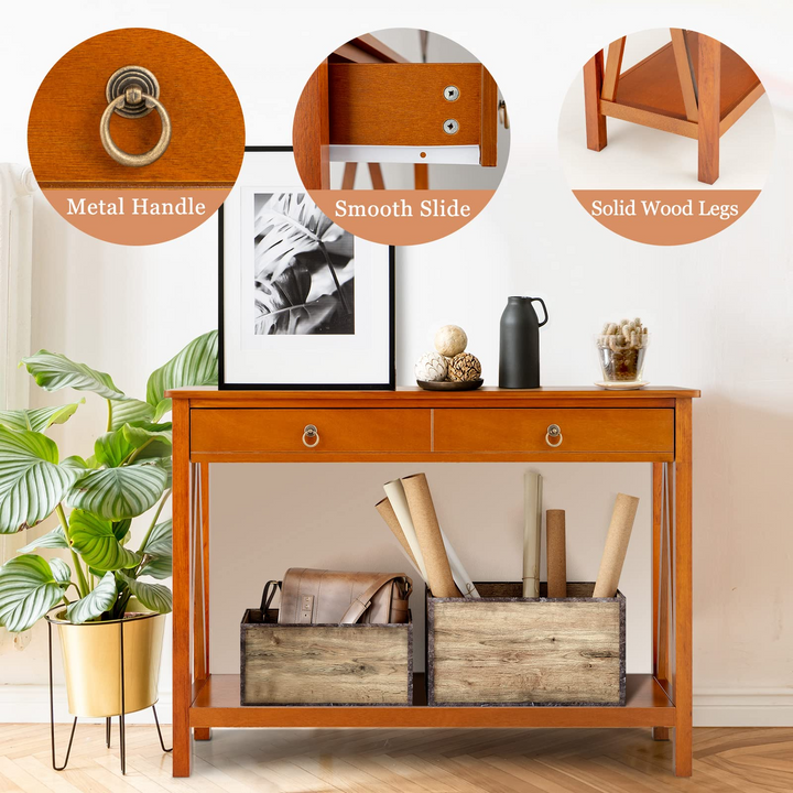 Console Table Entryway Sofa Side Table with 2 Drawers & Open Shelf