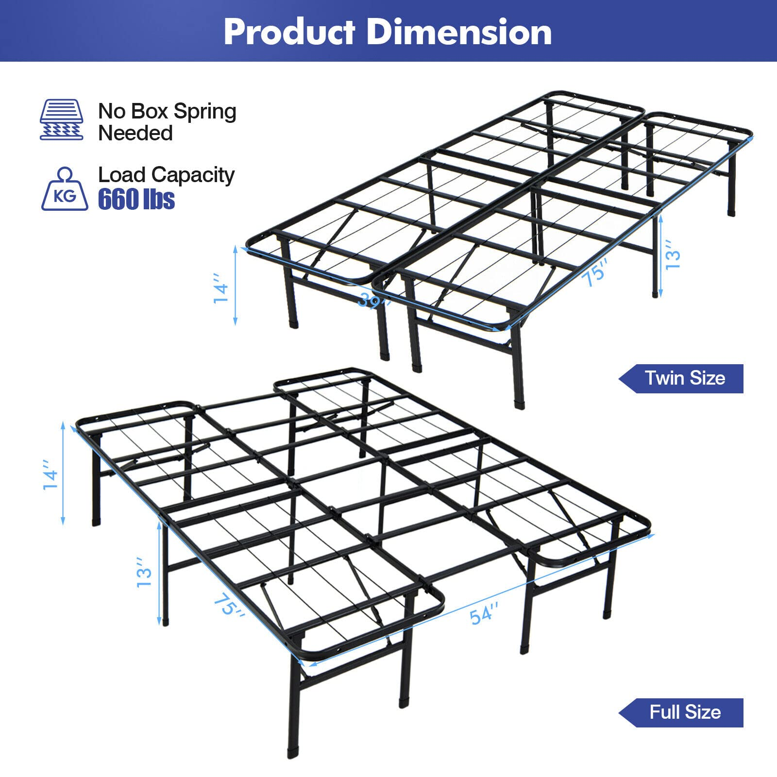 Giantex Folding Bed Frame Steel Platform Bed Twin/Full Size Portable Bed
