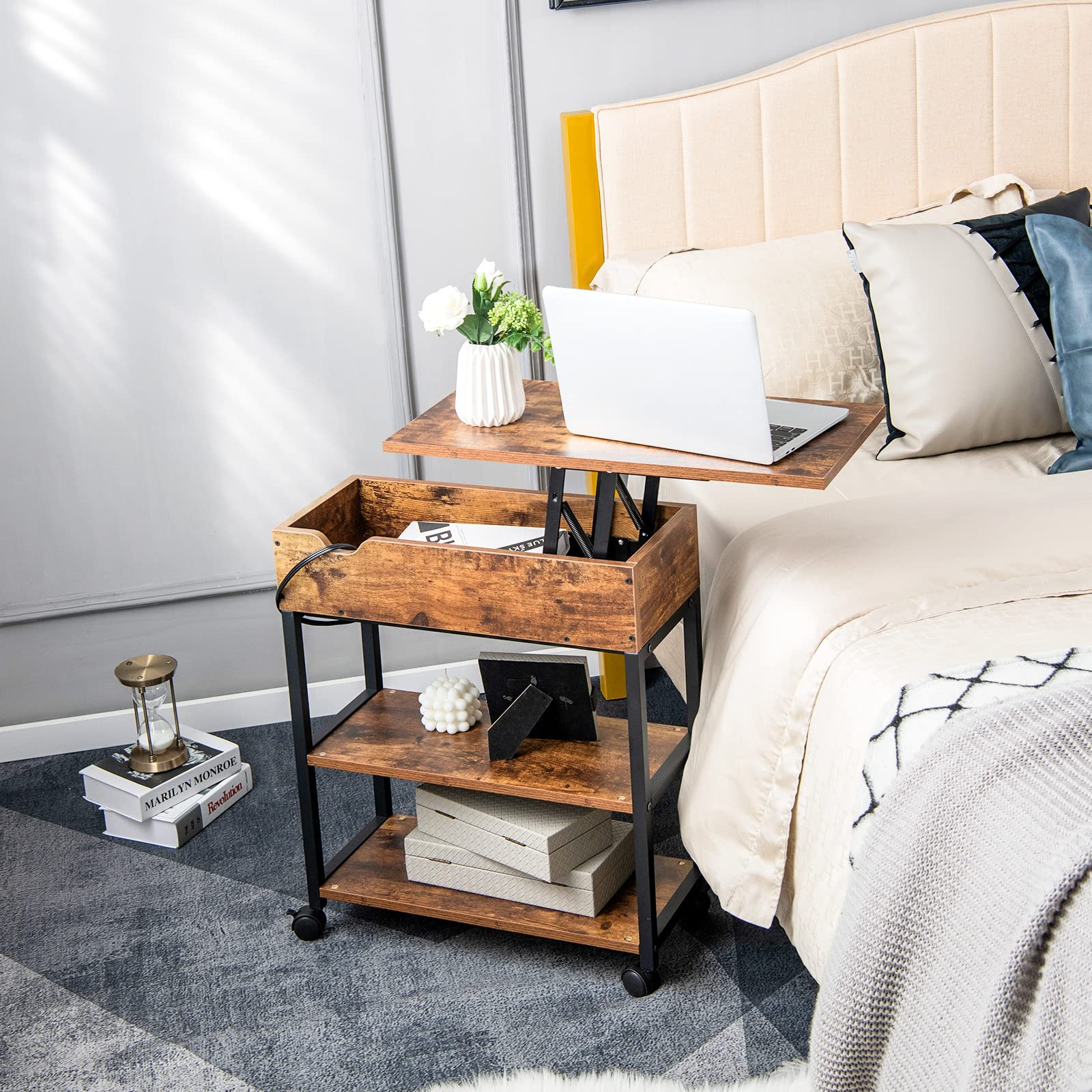 Giantex End Table with Charging Station - Lift Top Narrow Side Table