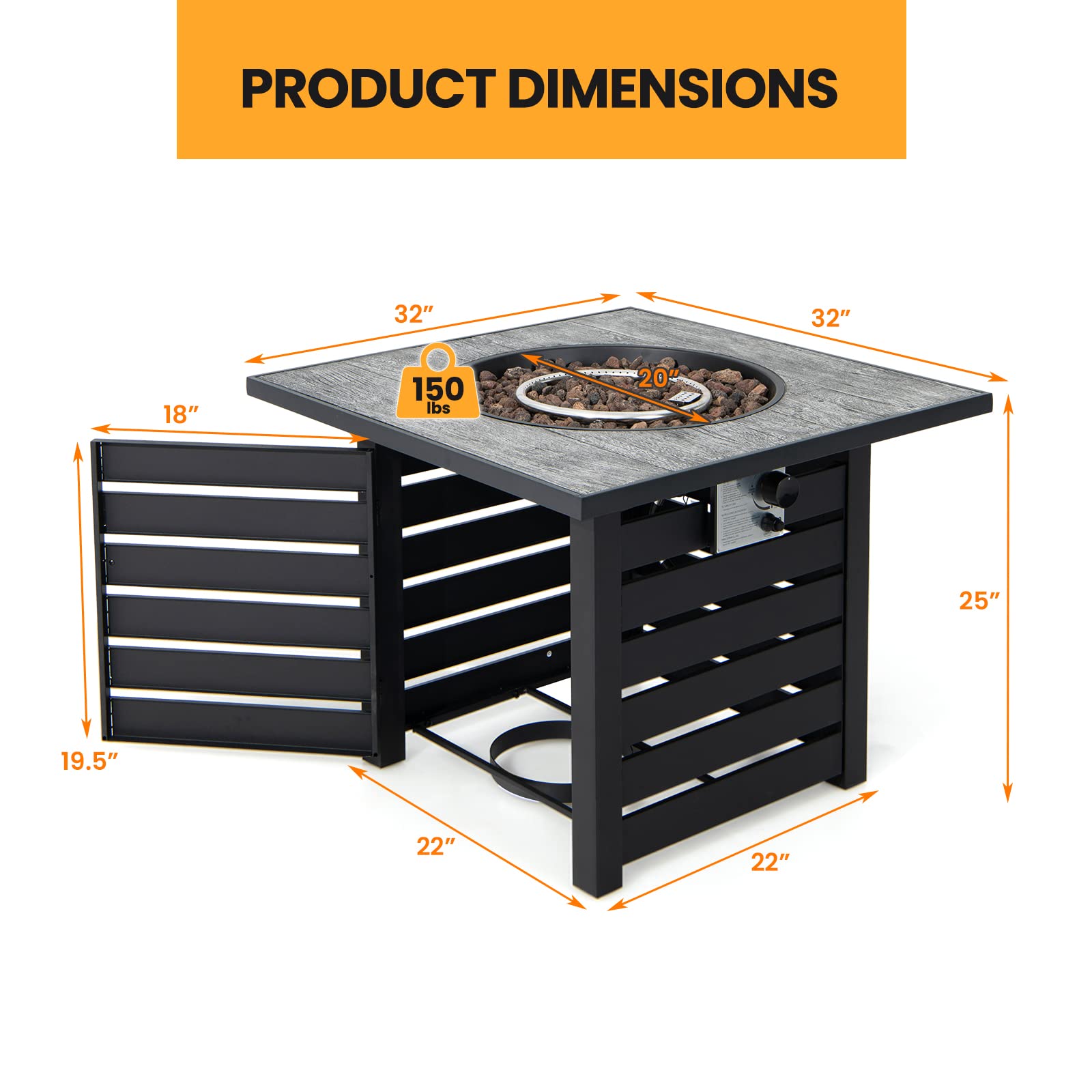 Giantex 32 Inch Propane Fire Pits, 50,000 BTU Square Gas Firepit with High-Temp Resistant Tabletop (Black)