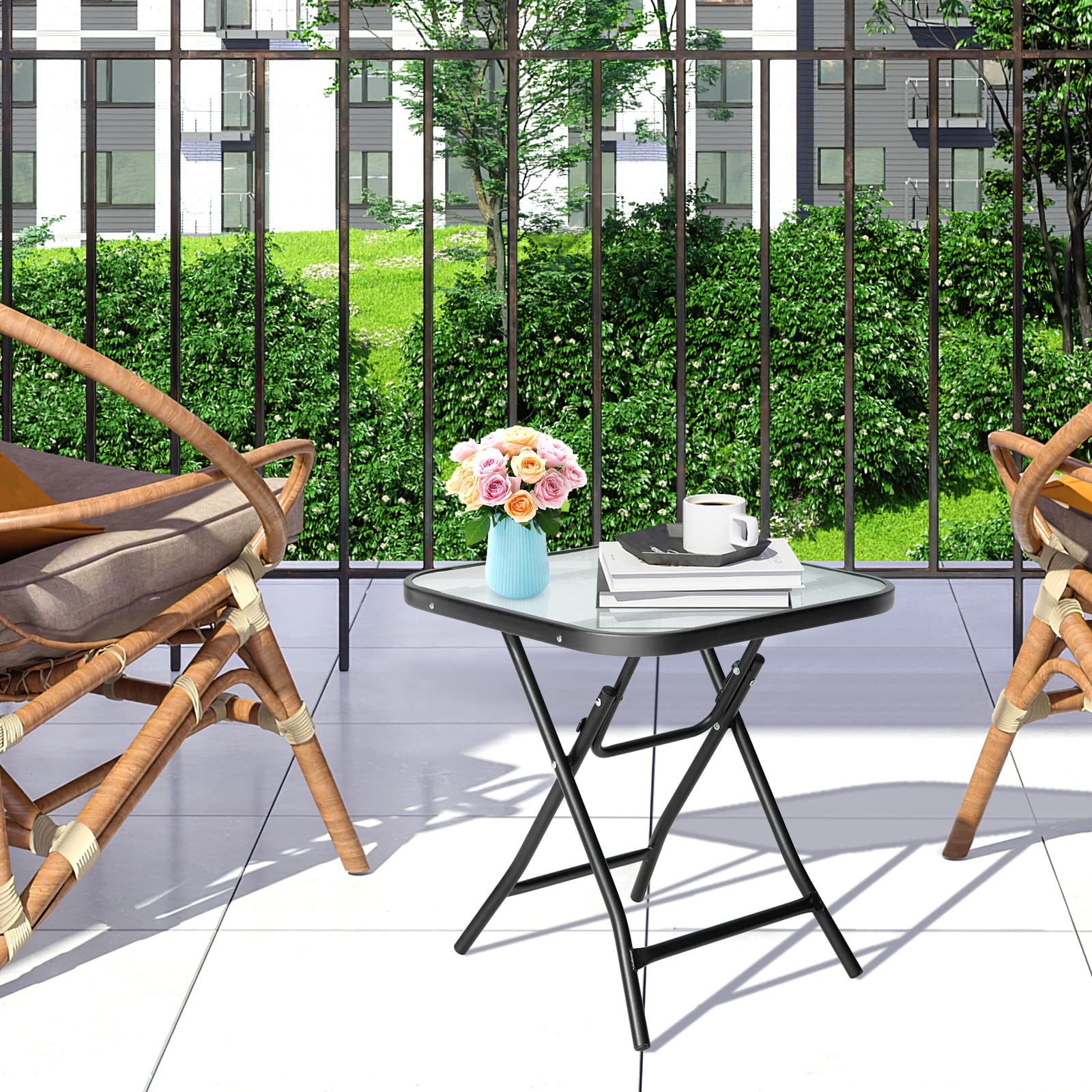 Giantex Folding Side Table, Square Small Patio Table
