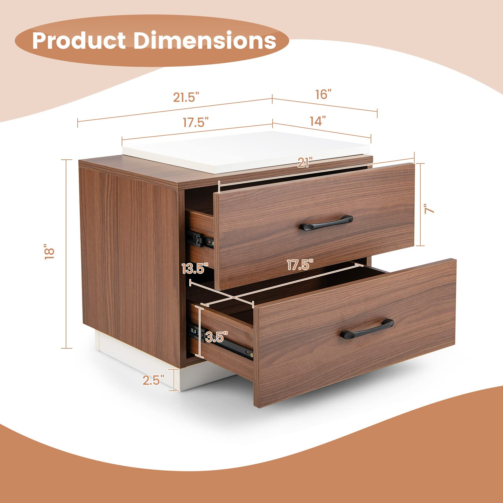 Giantex Modern Nightstand Set of 2 with 2 Drawers