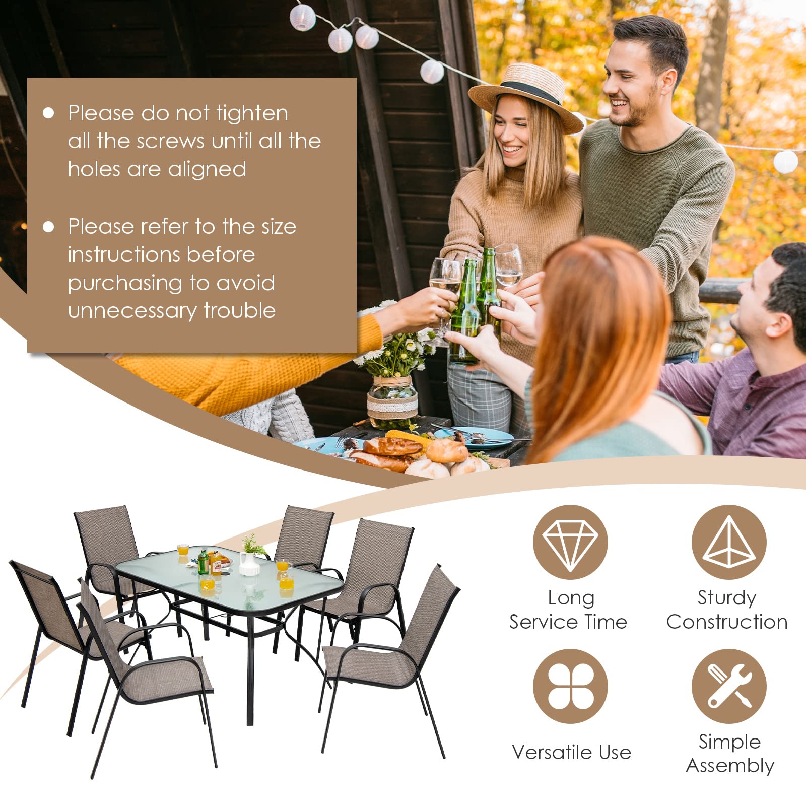 Giantex 7 Piece Patio Dining Set, Outdoor Dining Table Set with 6 Stackable Chairs