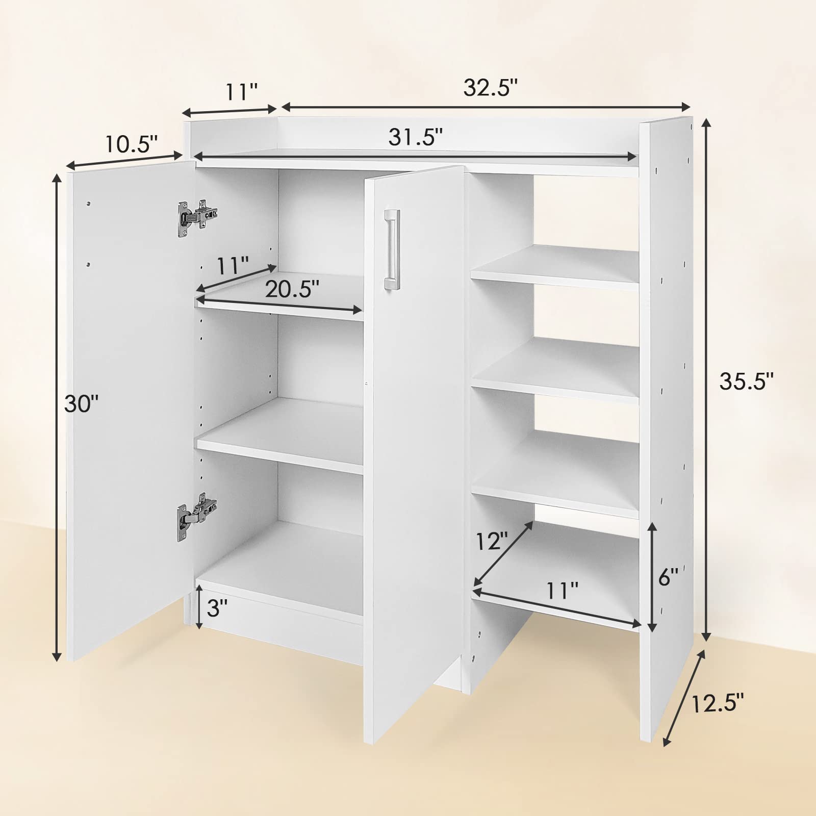 Giantex Shoe Cabinet, Freestanding Shoe Rack Storage Organizer with 3-Postition Adjustable Shelves (White)