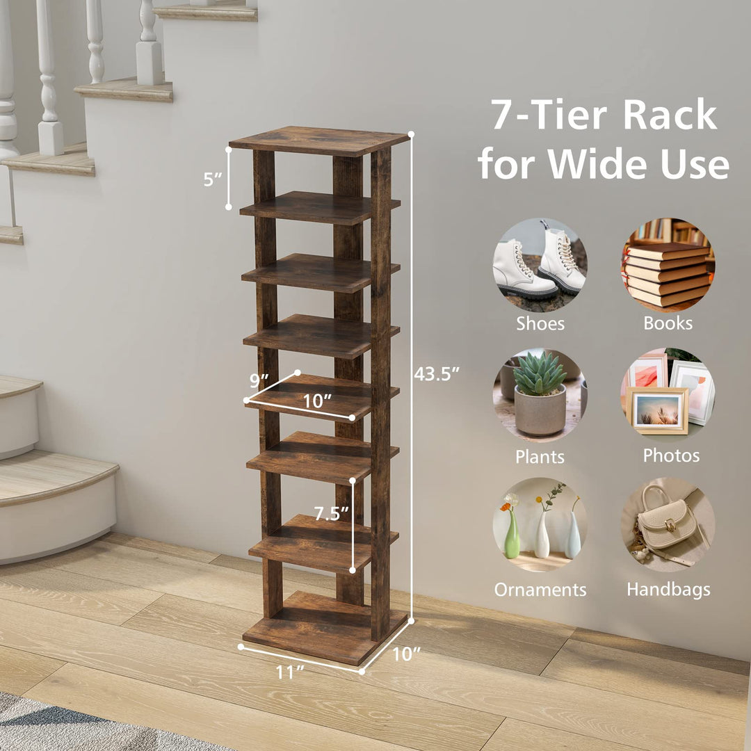 Giantex 7-Tier Vertical Shoe Rack, Corner Shoe Storage Organizer for 7 Pairs, Freestanding Narrow Shoe Rack