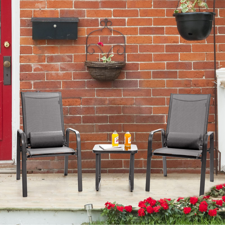 Giantex Stackable Patio Chairs with Adjustable Backrest Headrest, 3 Pieces
