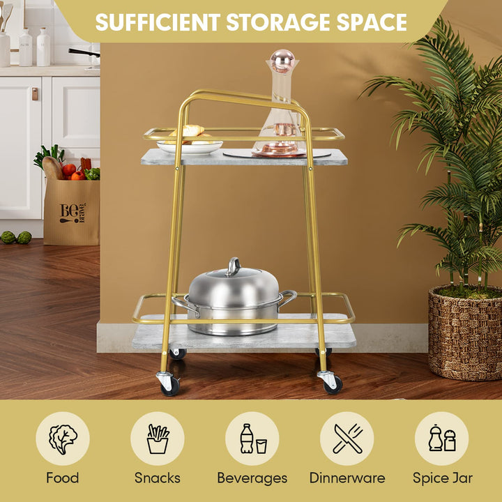 Giantex Gold Bar Cart, Island Service Cart, 2 Tier Storage Shelves with Guardrail for Dining Room Wine Coffee Bar