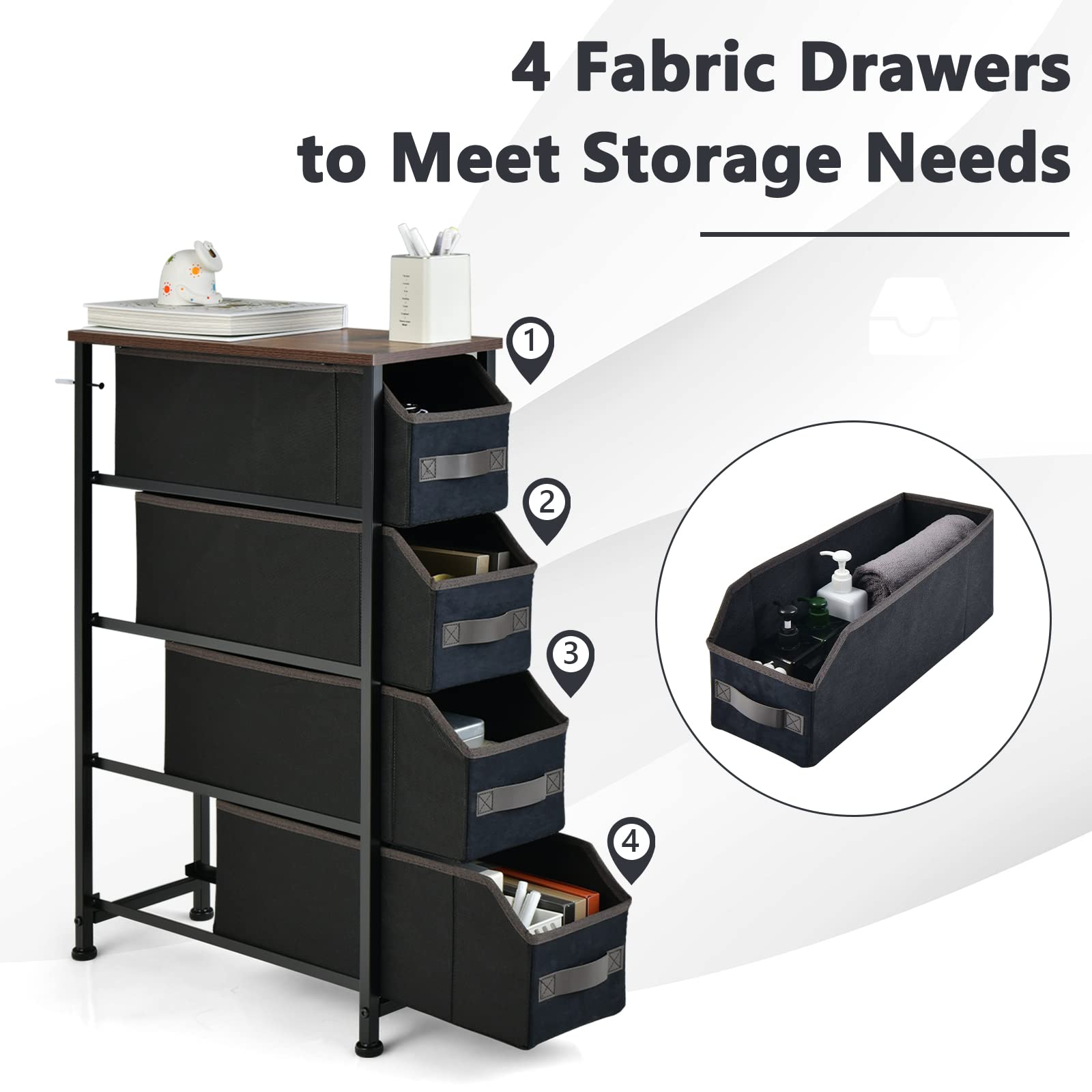 Giantex Vertical 4 Drawer Dresser for Bedroom- Narrow Storage Tower Unit with 4 Removable Drawers