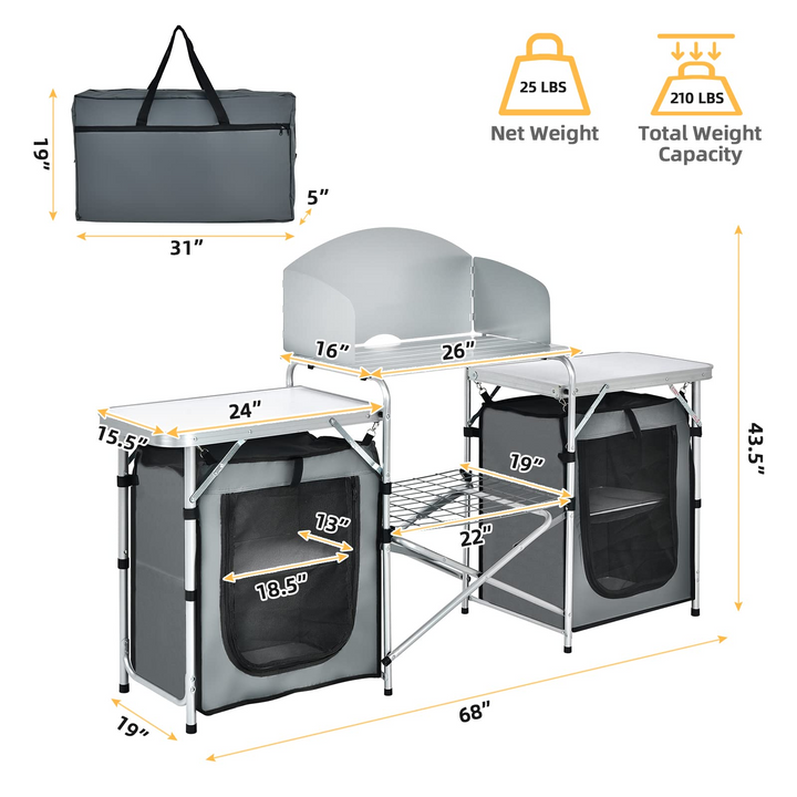 Giantex Folding Camping Kitchen Table w/ 2 Storage Organizer