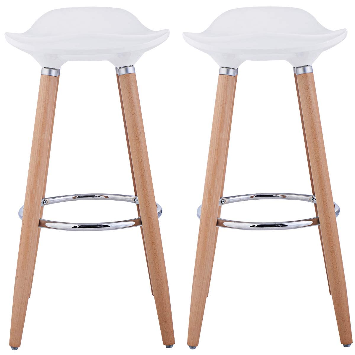 Modern Comfortable Barstools, Counter Height Bistro Pub Backless Armless Barstools Bar Height with Wooden Legs