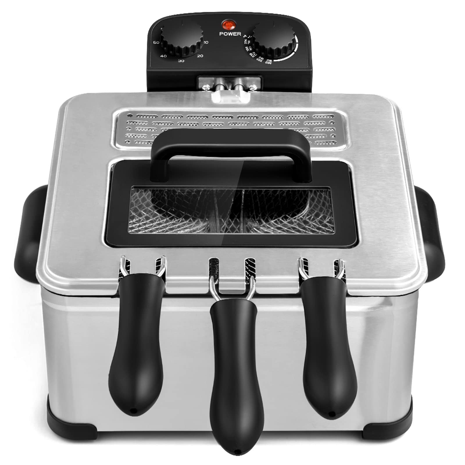 Giantex 1700W Electric Deep Fryer with 3 Baskets, 5.3QT/21-Cup Frier Cookers Home Fryer