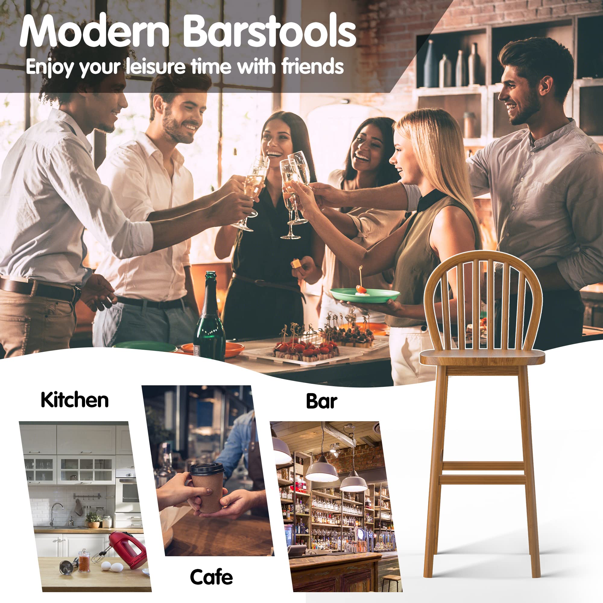 30 Inch Bar Height Bar Stools with Back, Footrests, Easy Assembly
