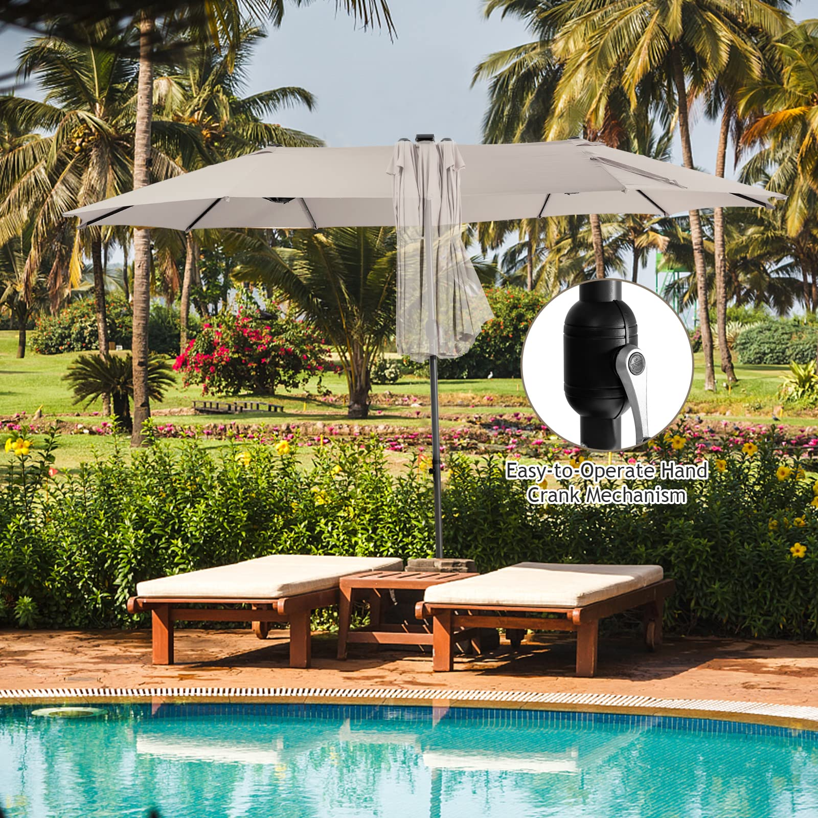 Giantex 15 FT Double Patio Umbrellas with 48 Solar LED Lights, Extra-Large Rectangle Umbrella