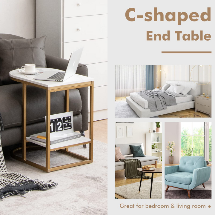 Giantex Side Table, 2-Tier C-Shaped End Table