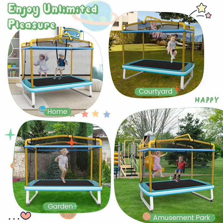Giantex 6Ft Kids Trampoline with Swing and Horizontal Bar