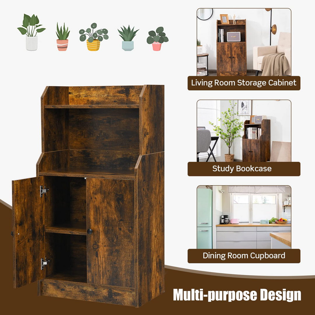 Rustic Brown 2 Doors Bookcase with Adjustable Shelf